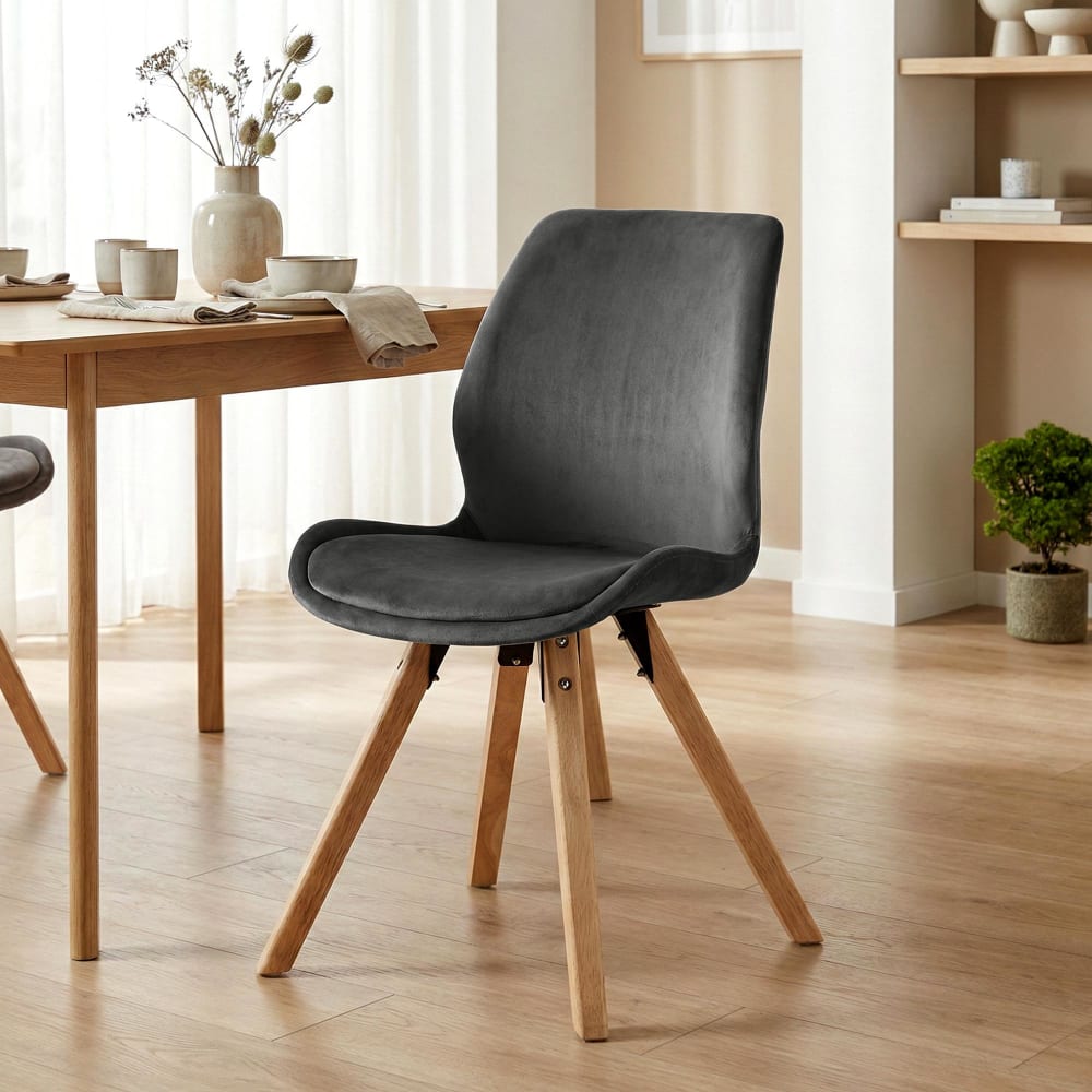 CLP Stuhl mit Polster und Holzgestell aus Samt dunkelgrau style modern - Samt