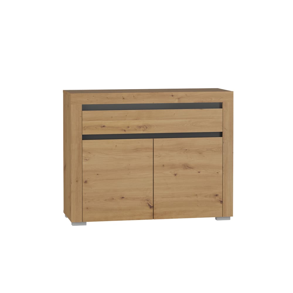 Buffet 2 portes 1 tiroir LED inclus stratifiés beige et gris