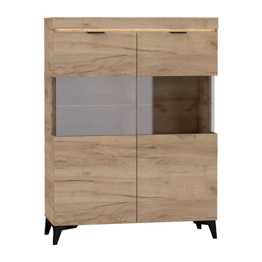 Petits meubles Geschirrschrank 2 Türen LED inkl Laminierte Platten Holz Beige Spanplatte