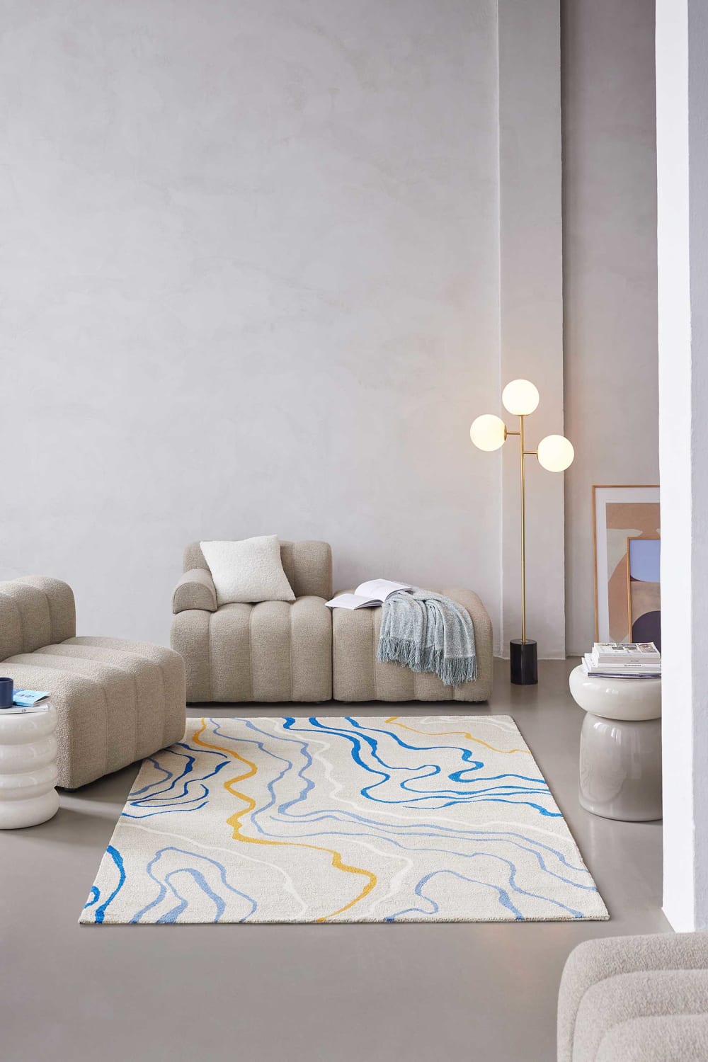 Tappeto a pelo corto con motivo astratto beige multicolore 70x140