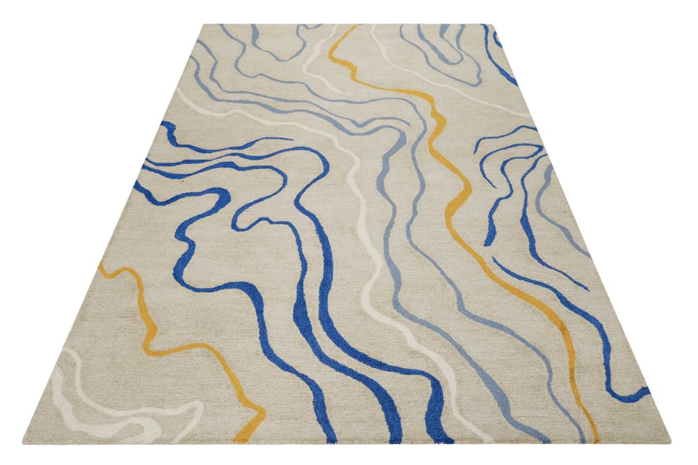 Tapis fait main motif abstrait beige 70x140 — vue 4