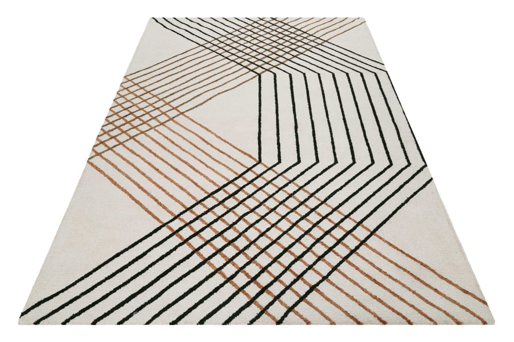 Tapis fait main motif rayures design beige 140x200 — vue 4