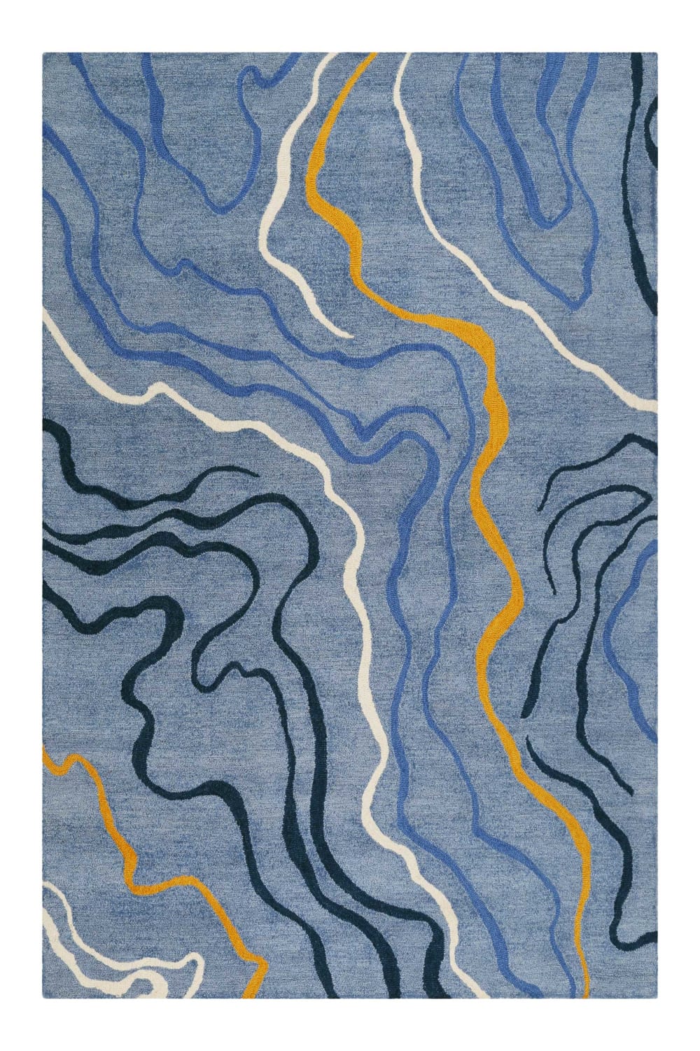 Tapis fait main motif abstrait bleu 70x140