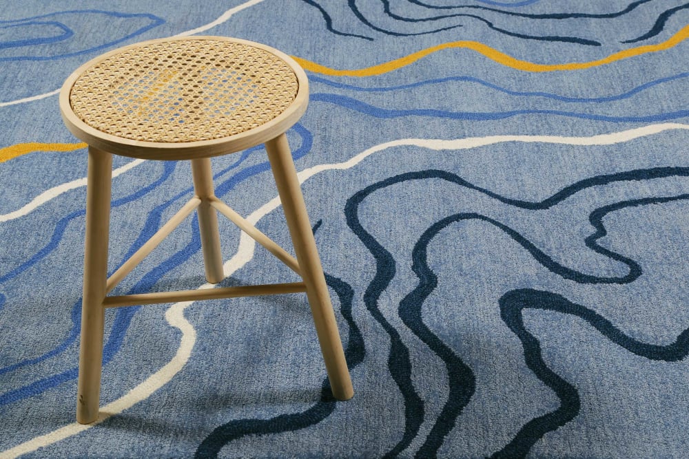 Kurzflor Teppich blau, kunstvolles Design, Wohn-, Schlafzimmer