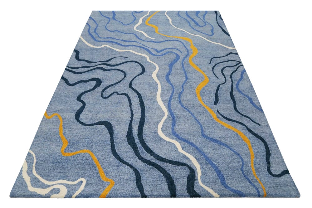Tapis fait main motif abstrait bleu 70x140 — vue 4