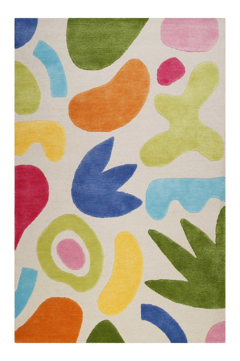 Tapis enfant à poil ras et motifs colorés fond beige 140x200