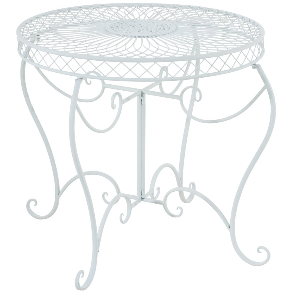 Table de jardin avec plateau rond en metall blanc Table de jardin avec plateau rond en metall blanc