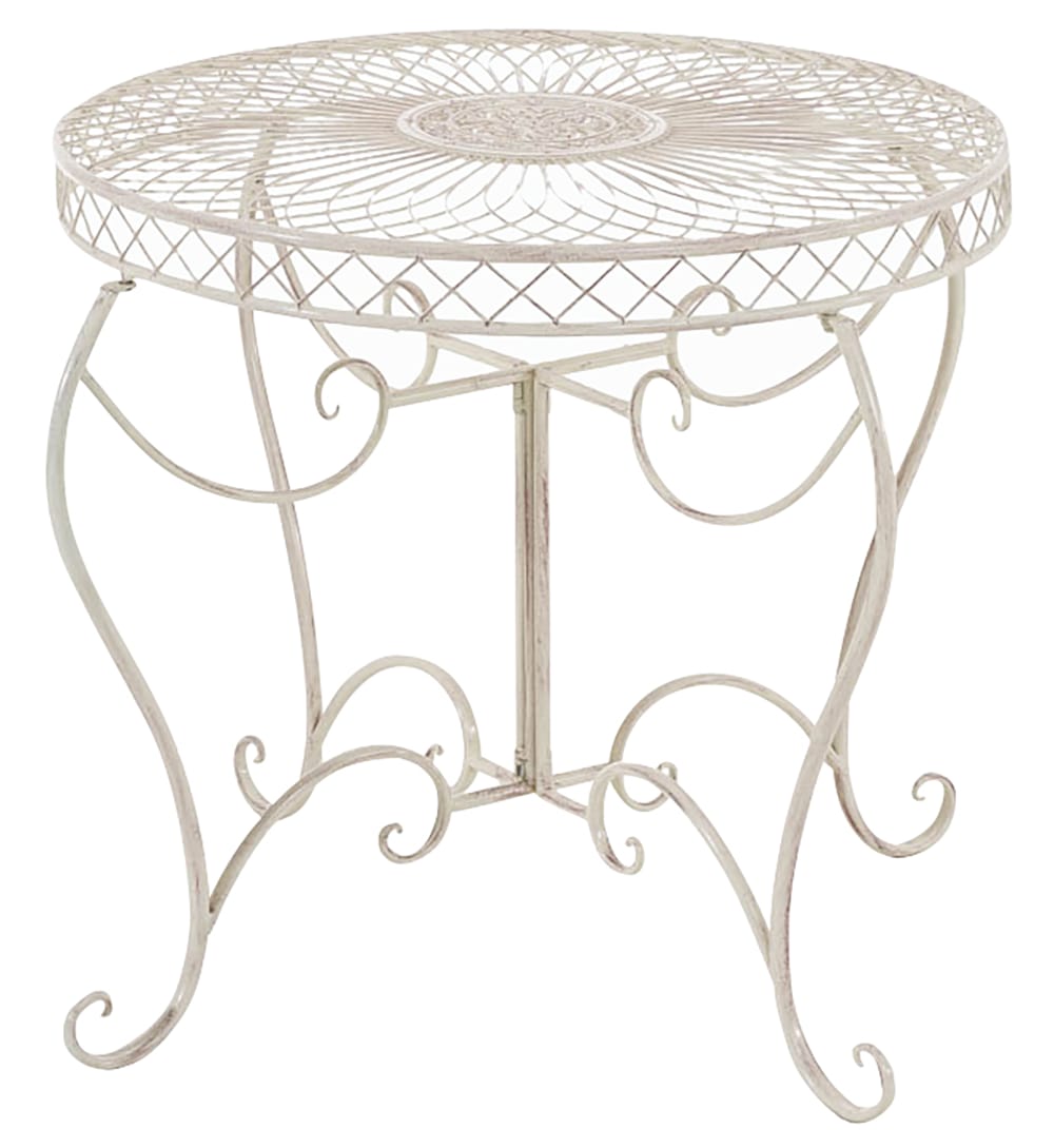Table de jardin avec plateau rond en métal Crème antique