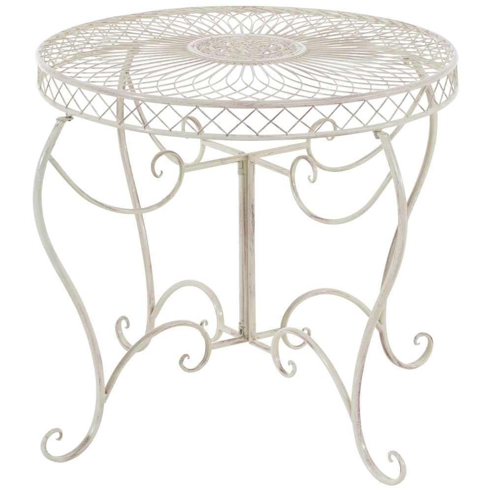 Table de jardin avec plateau rond en metall crème antique Table de jardin avec plateau rond en metall crème antique