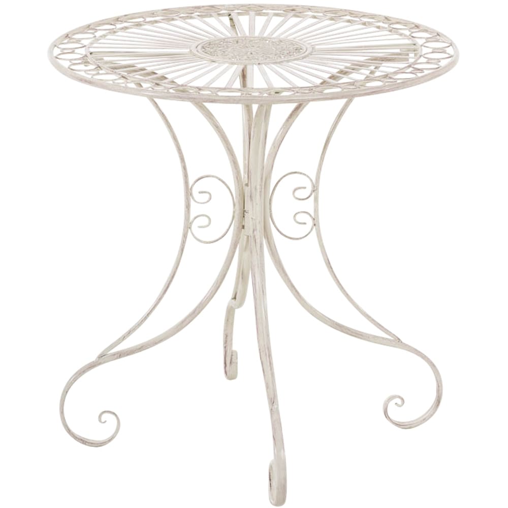 Table de jardin avec plateau rond en metall crème antique Table de jardin avec plateau rond en metall crème antique