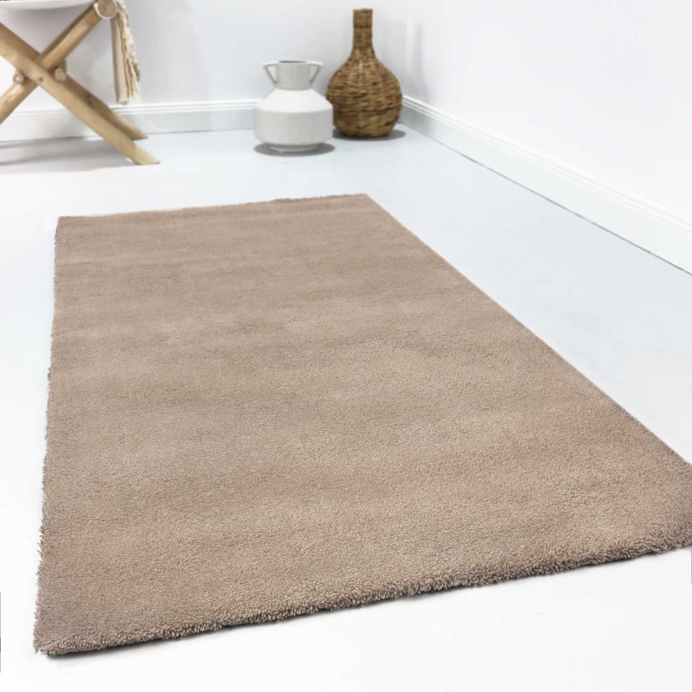 Tapis à poil court pure laine vierge beige crème 70x140
