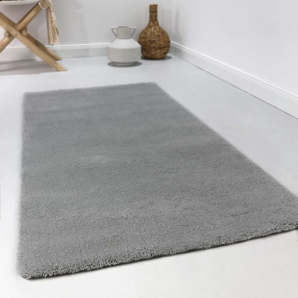 Tapis à poil court pure laine vierge gris clair 170x240