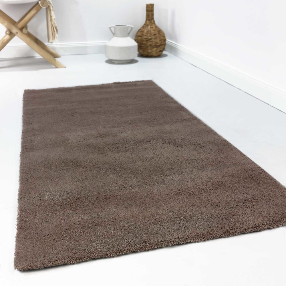 Tapis à poil court pure laine vierge marron 70x140