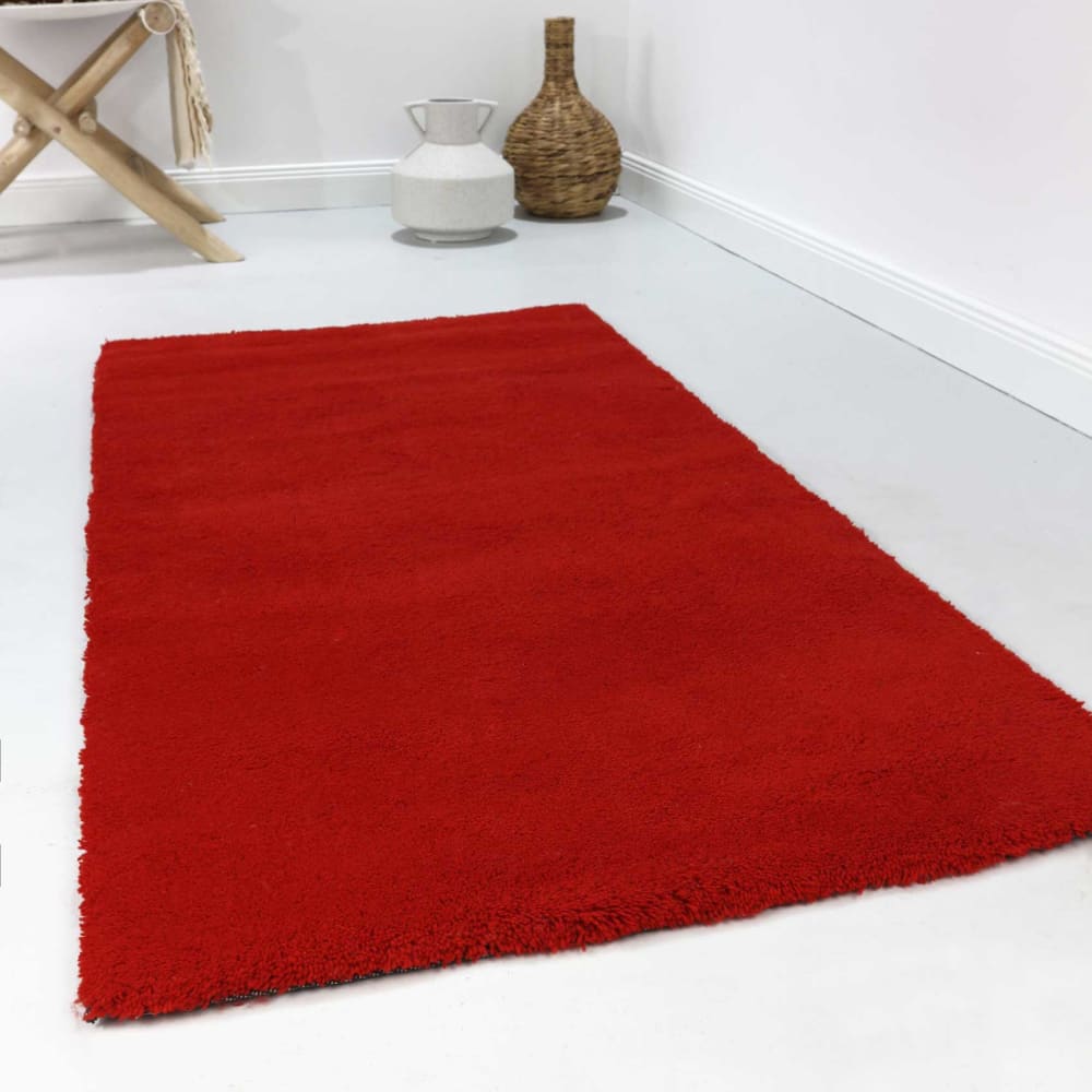 Tapis à poil court pure laine vierge rouge 70x140
