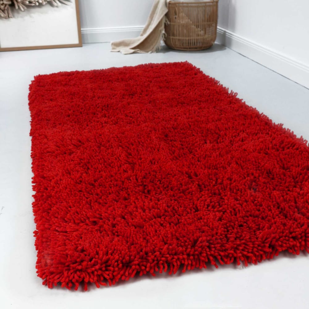 Tapis confort moelleux en laine, poils longs rouge 90x160 — vue 3