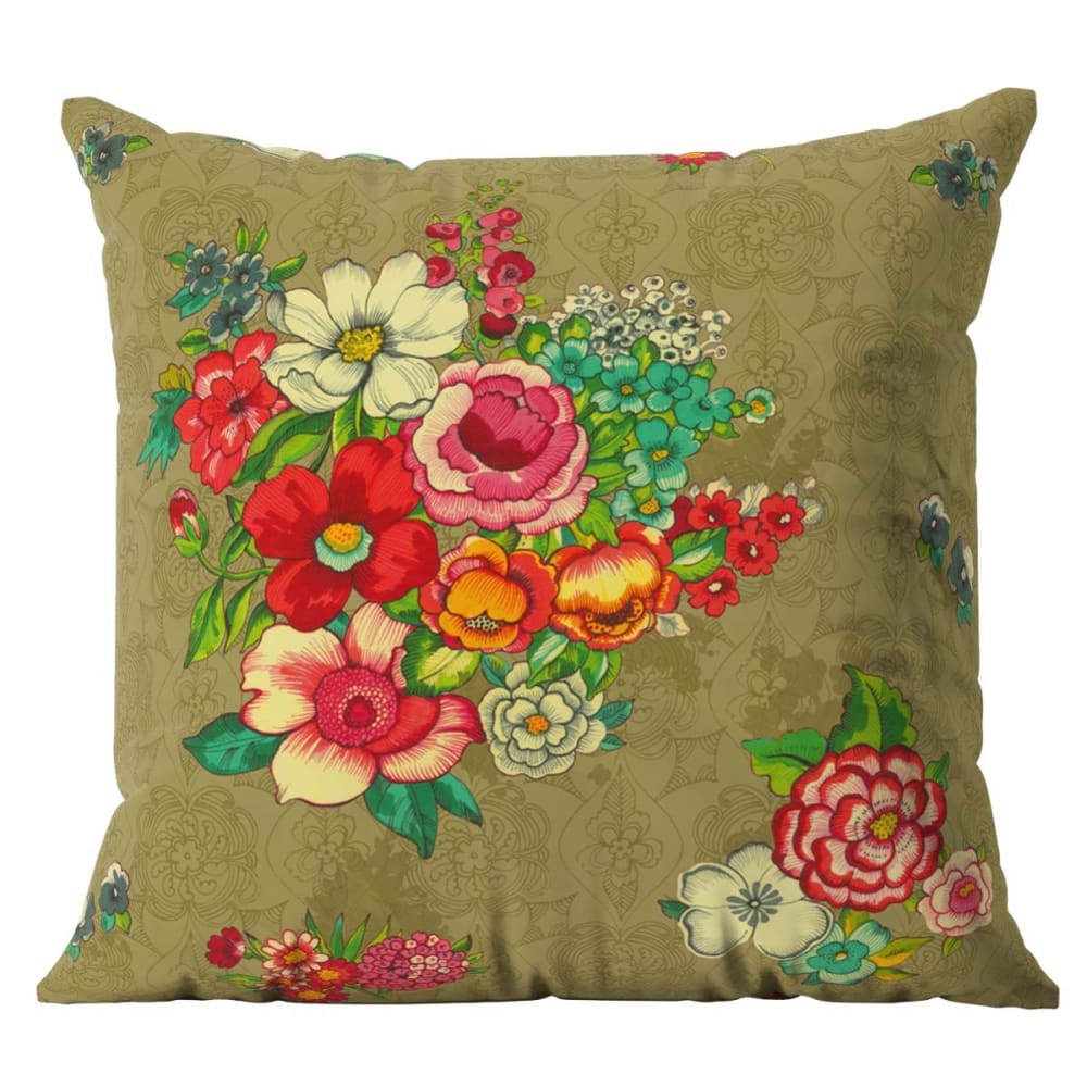 Housse de coussin extérieur motif fleuri doré 45x45 cm