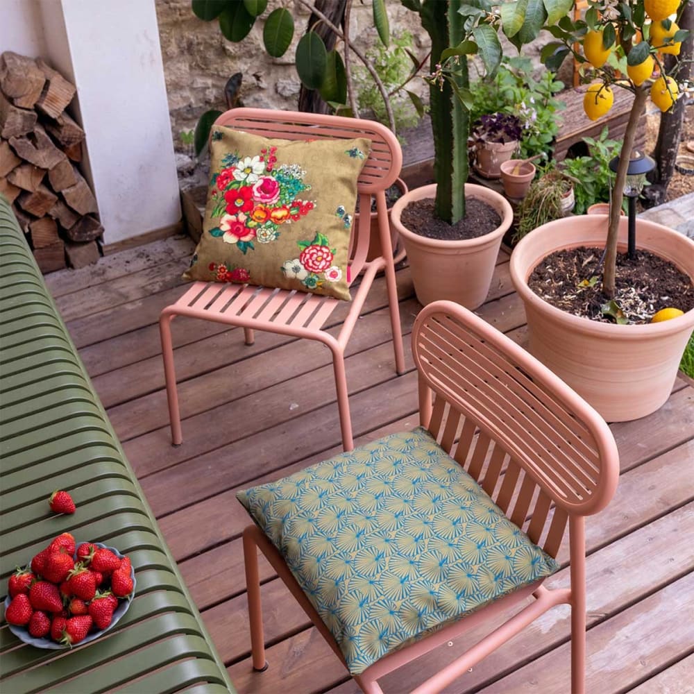 Funda de cojín exterior estampado floral dorado 45x45 - Maisons du Monde