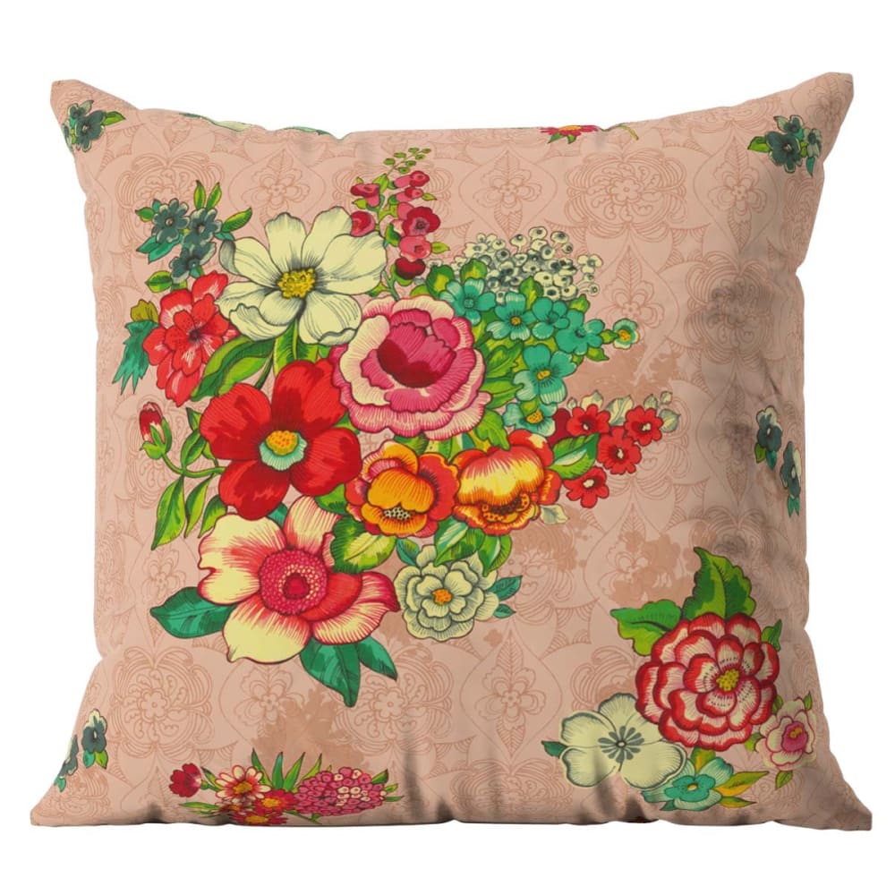 Housse de coussin extérieur 45x45 cm motif fleuri nude