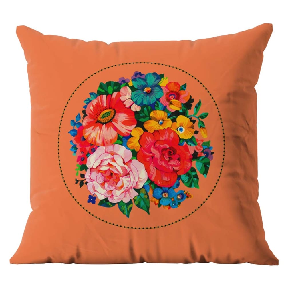Housse de coussin extérieur 45x45 cm motif fleuri orange