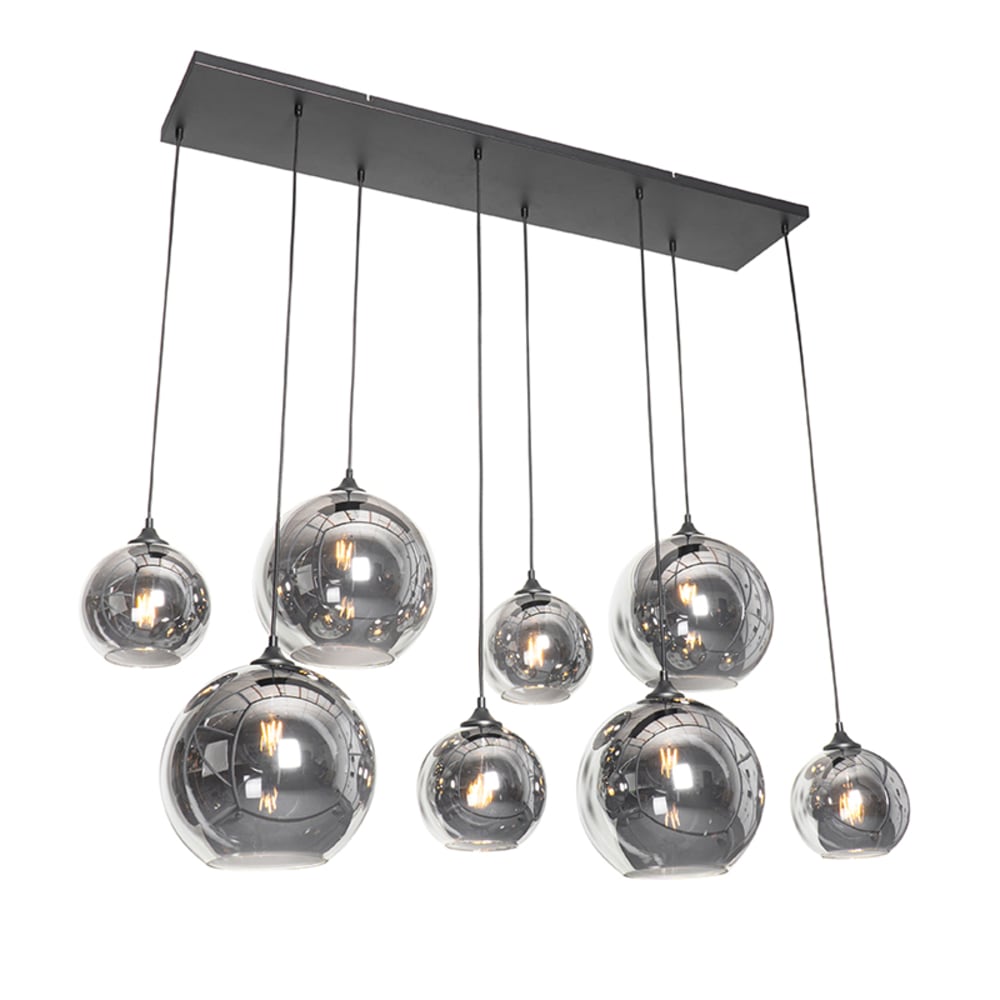 Lampe suspension Art Déco noire verre fumé 8 lumières
