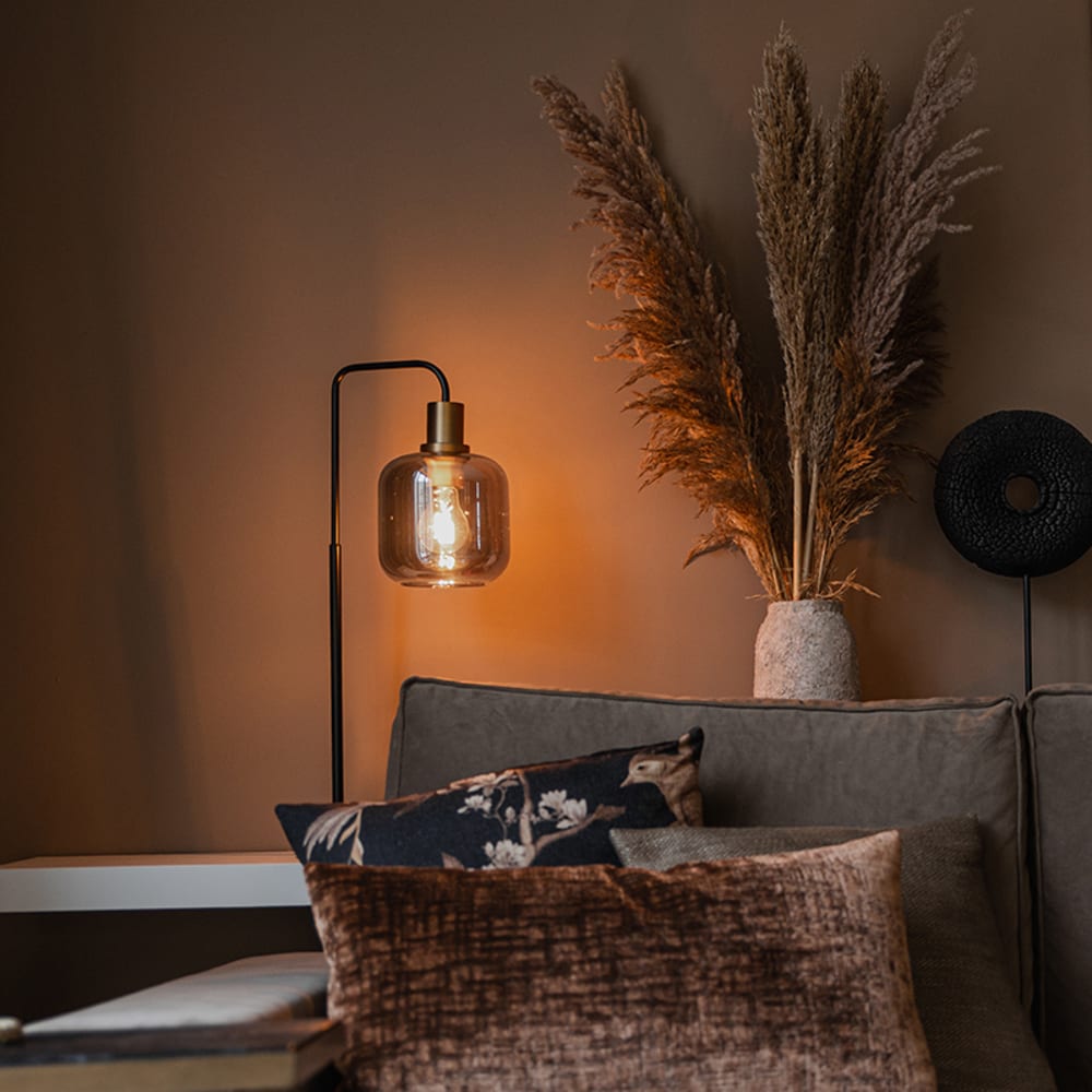 Lampe table design noire or verre fumé — vue 3