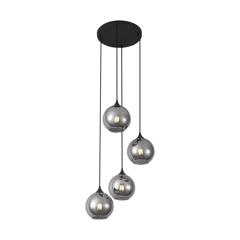 Suspension art déco noire verre fumé 4 lumières — vue 3
