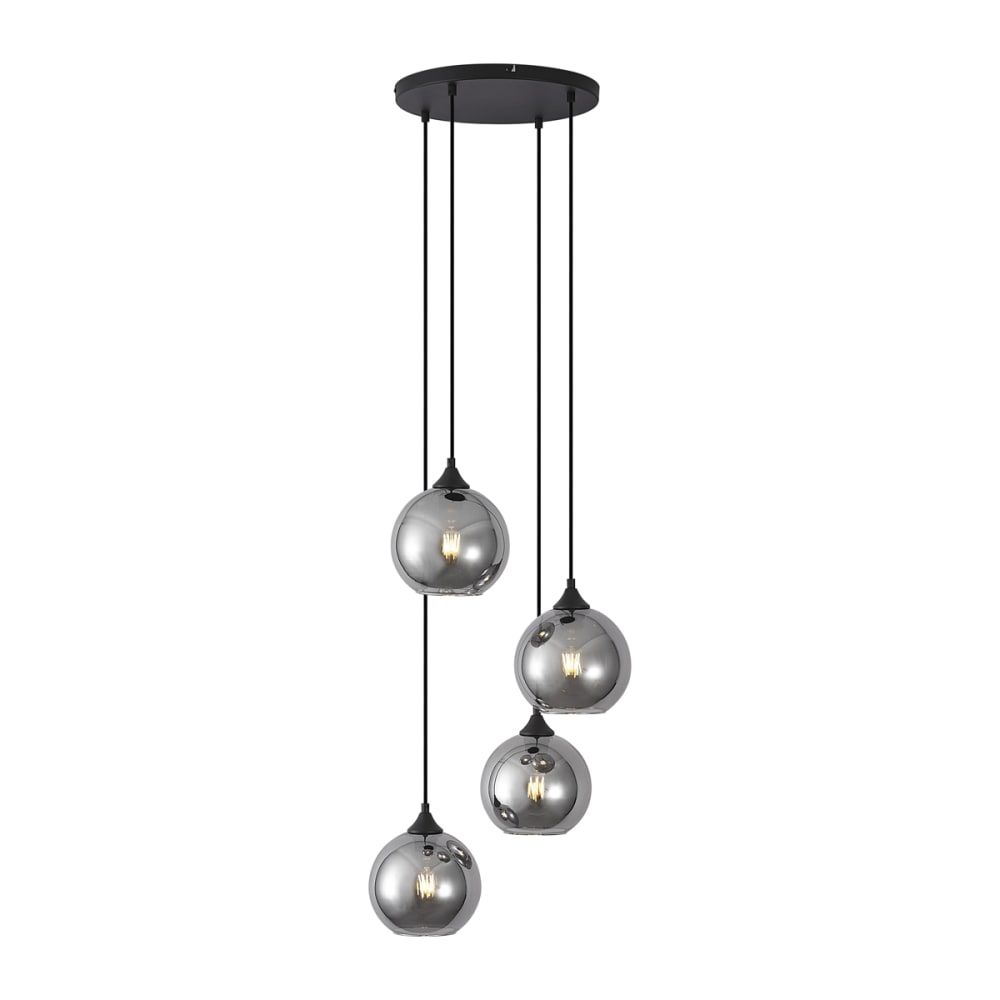 Suspension art déco noire verre fumé 4 lumières — vue 4