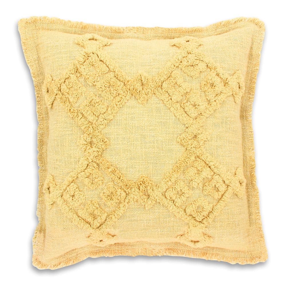 Coussin en coton jaune avec franges 45cm