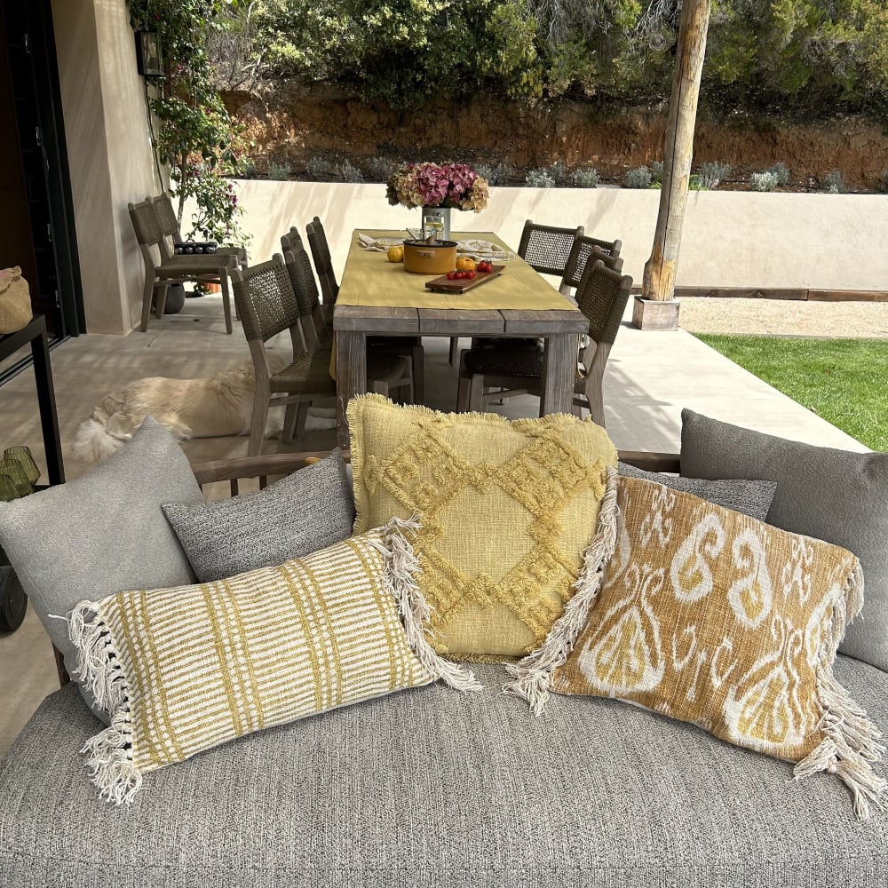 Coussin en coton jaune avec franges 45cm — vue 4