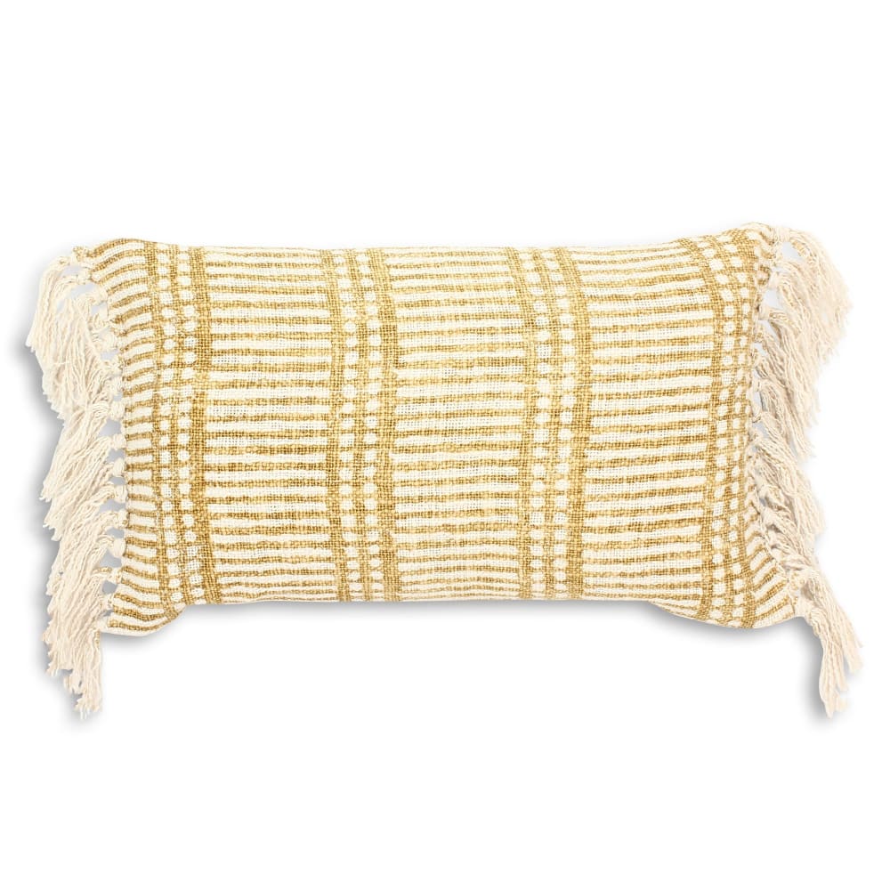 Coussin en coton jaune avec franges 30x50cm