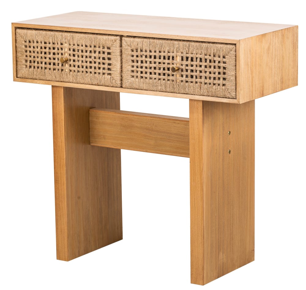 Nordlys Konsolentisch 2 Schubladen aus Massivholz und Seil style exotic Braun Seil