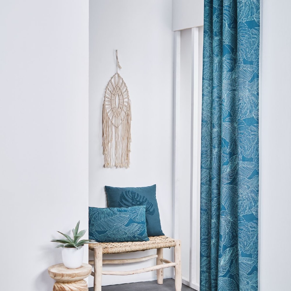 Rideau oeillets floral coton  140x240 cm Bleu