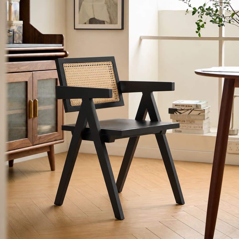 Nordlys Stuhl aus Massivholz und Rattan Schwarz style exotic Schwarz