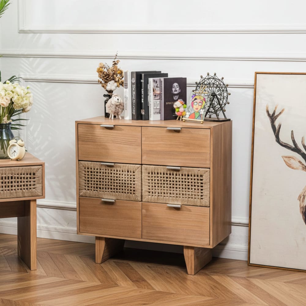 Cajonera con 6 cajones en madera y cuerda