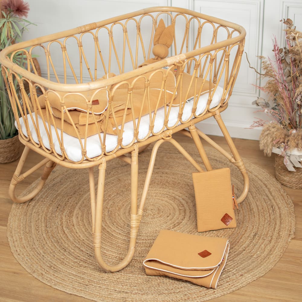 Protège carnet de santé bébé en gaze de coton Camel 17x23 cm -