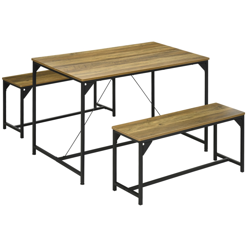 Homcom Esszimmertisch-Bank-Set 4er schwarz & Holzoptik Beige Spanplatte