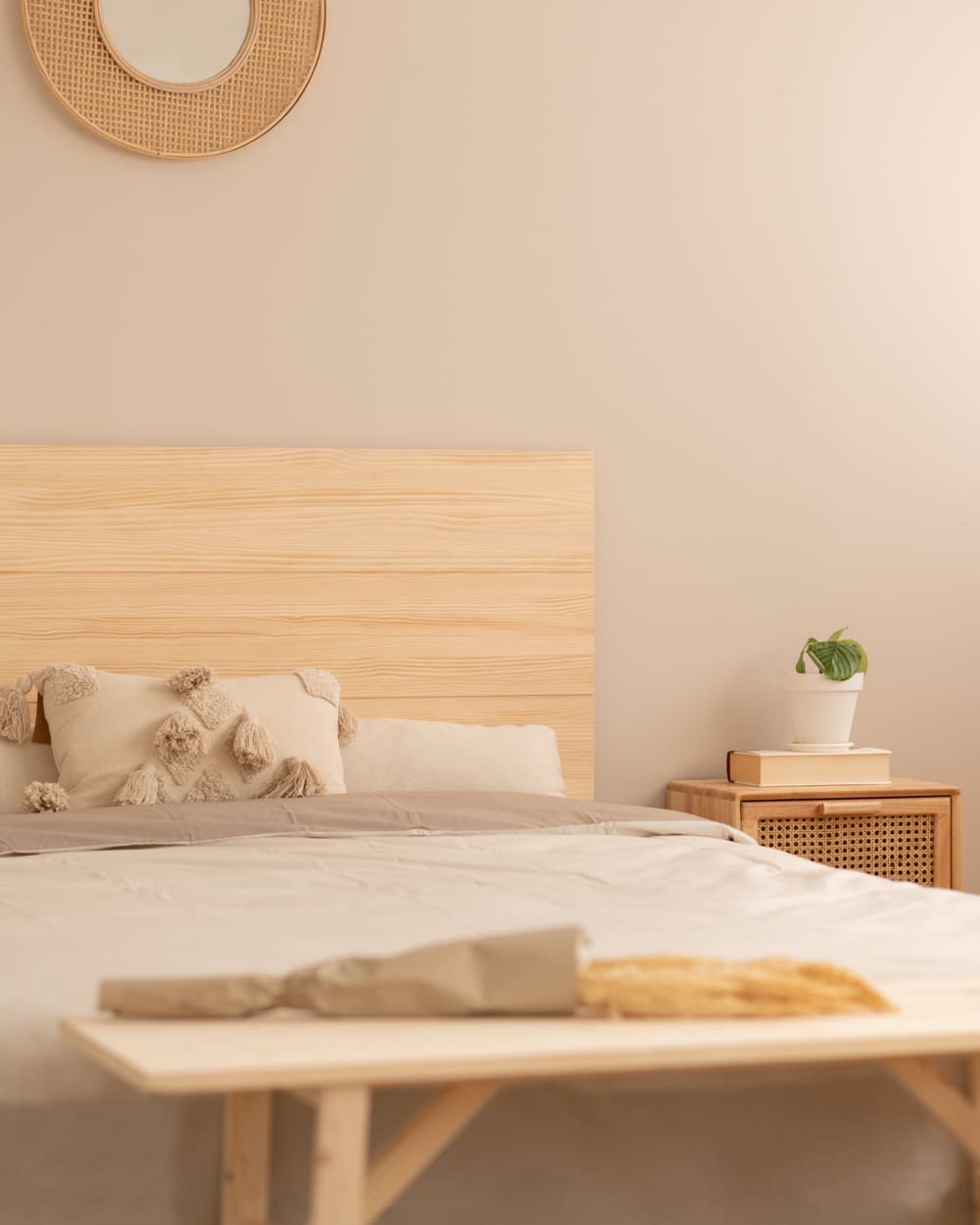 Cabecero de madera maciza en tono natural de 160x80cm - Maisons du Monde