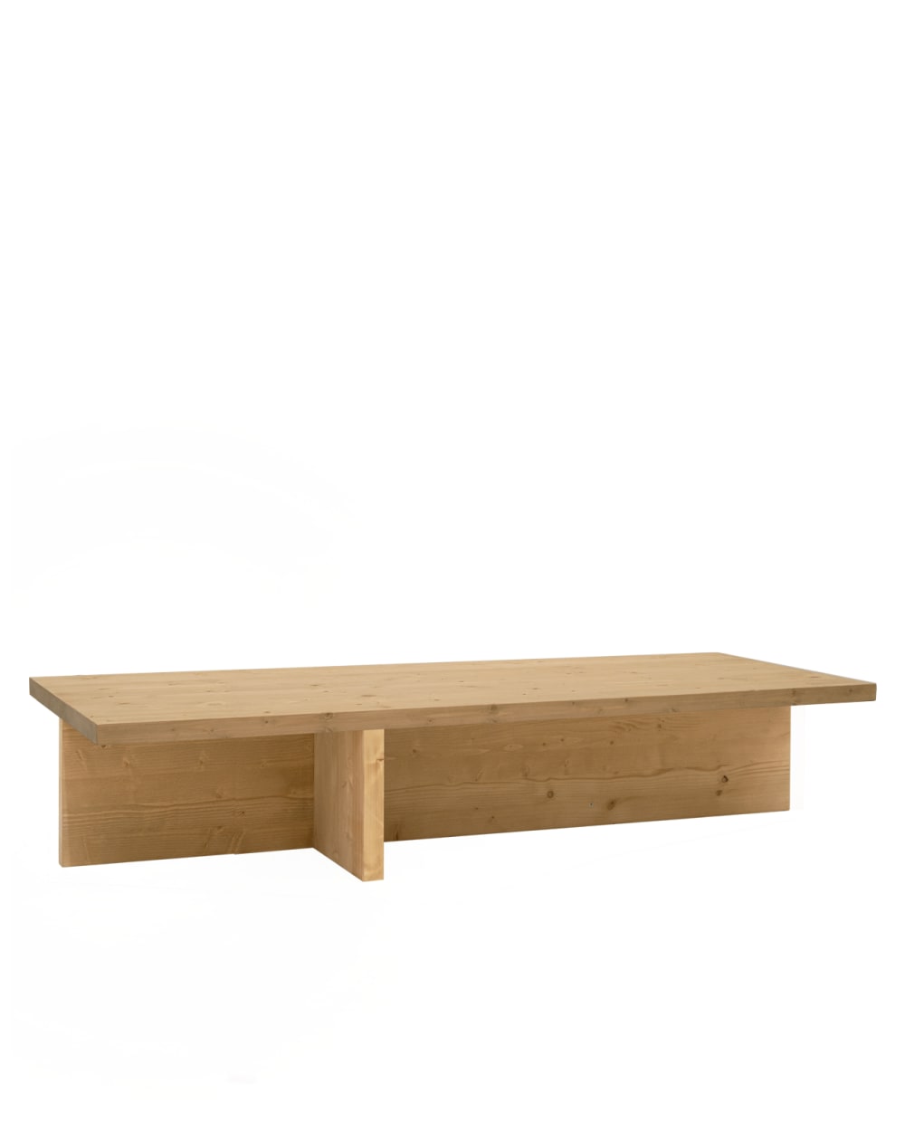 Mesa de centro de madera maciza en acabado tono medio 123,5x27cm