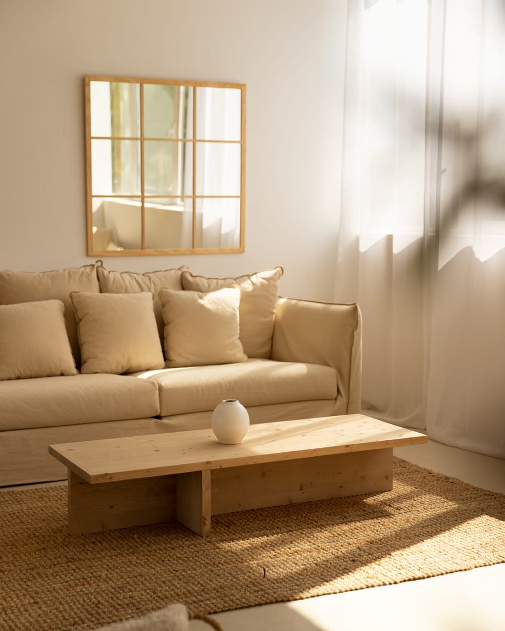 Table basse en bois de sapin marron 123,5x27cm - Maisons du Monde