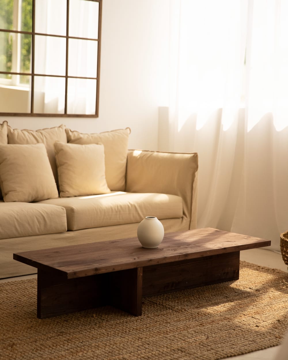 Table basse en bois de sapin marron 123,5x27cm - Maisons du Monde