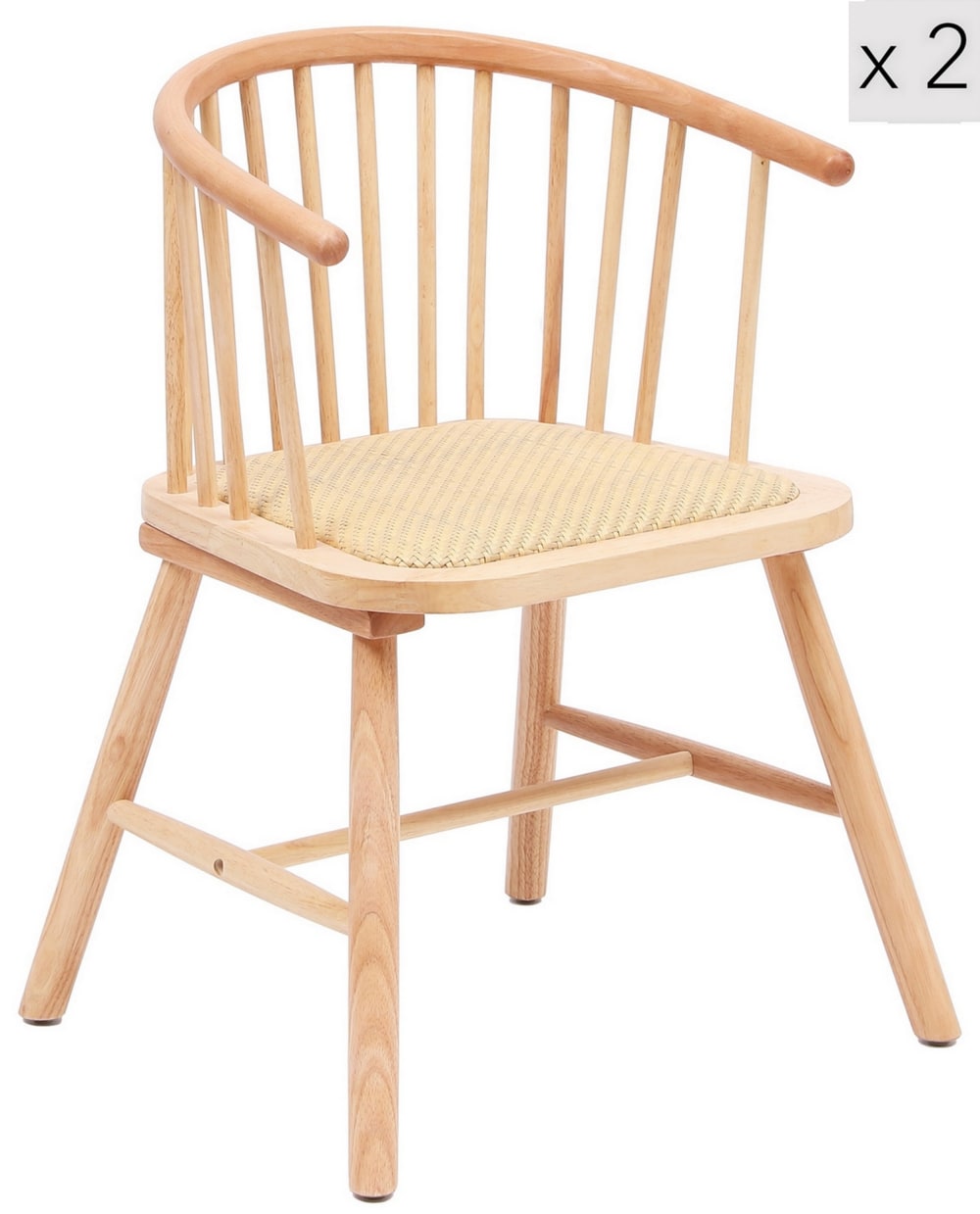Esszimmerstühle (2er Set) aus Massivholz und Rattan Braun -
