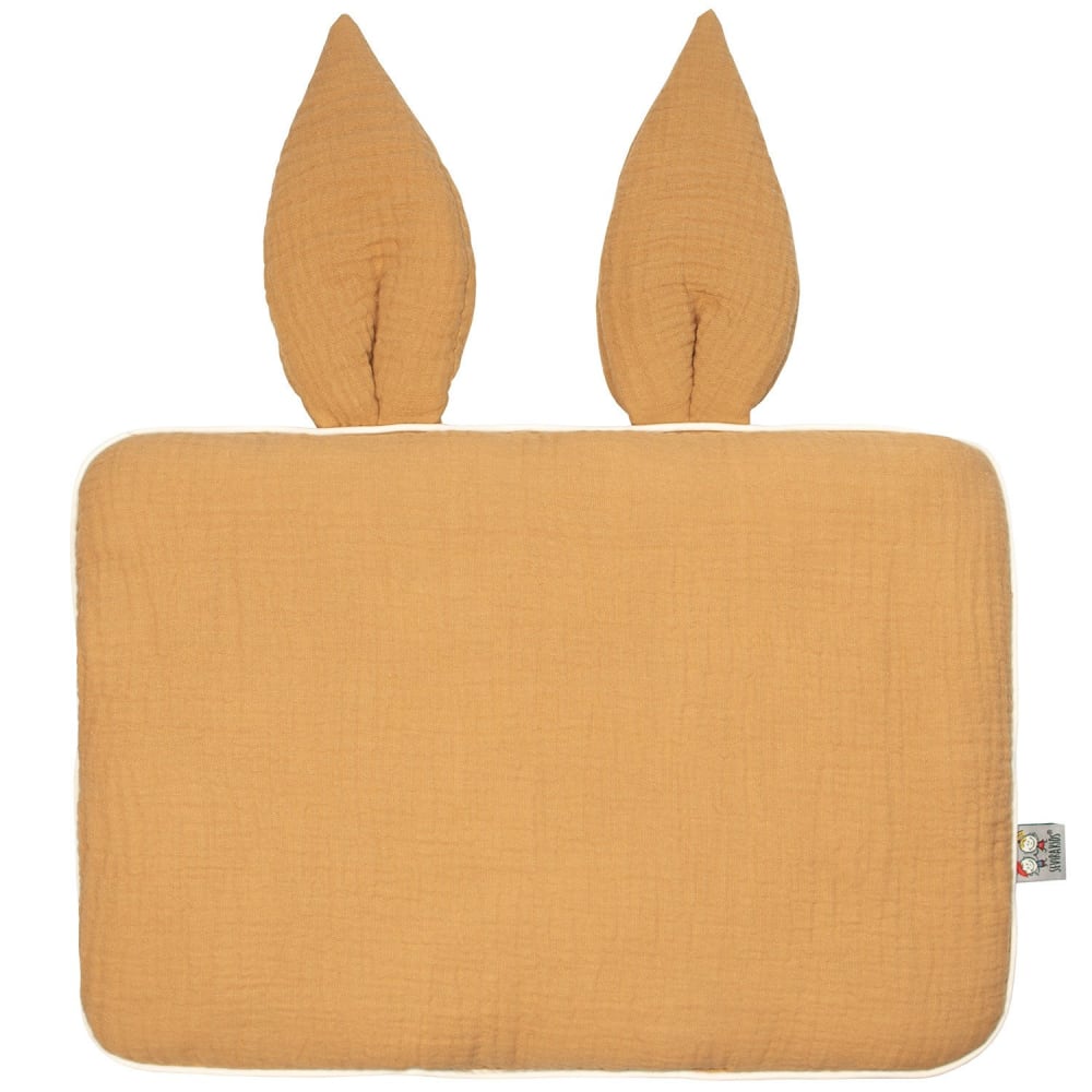 Oreiller bébé plat et réversible en gaze de coton camel 25x35 cm