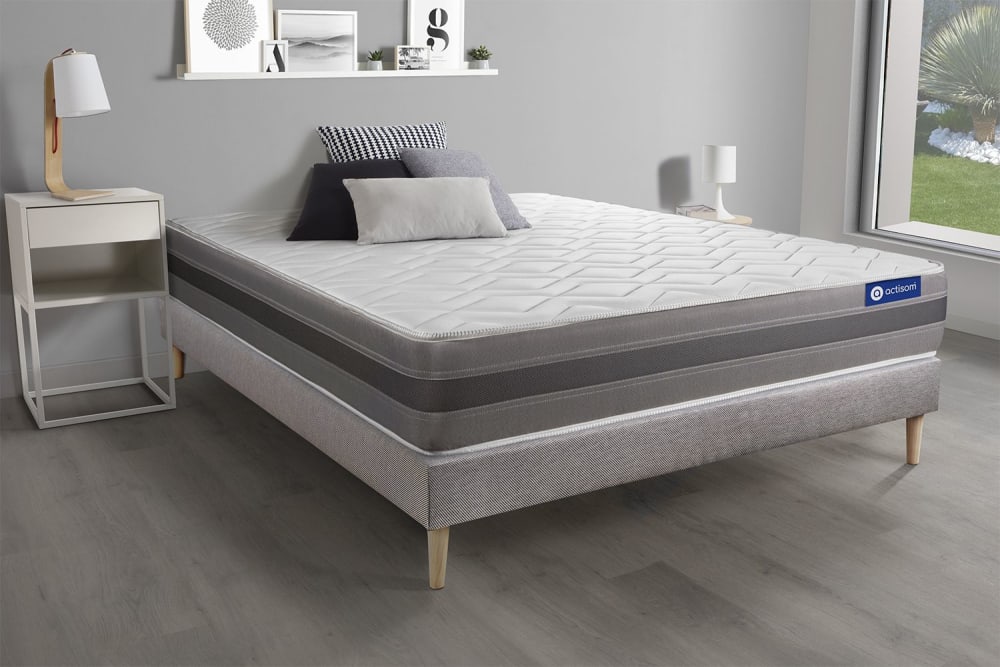 Somier gris + colchón con espuma viscoelástica 150 x 190 - Maisons du Monde