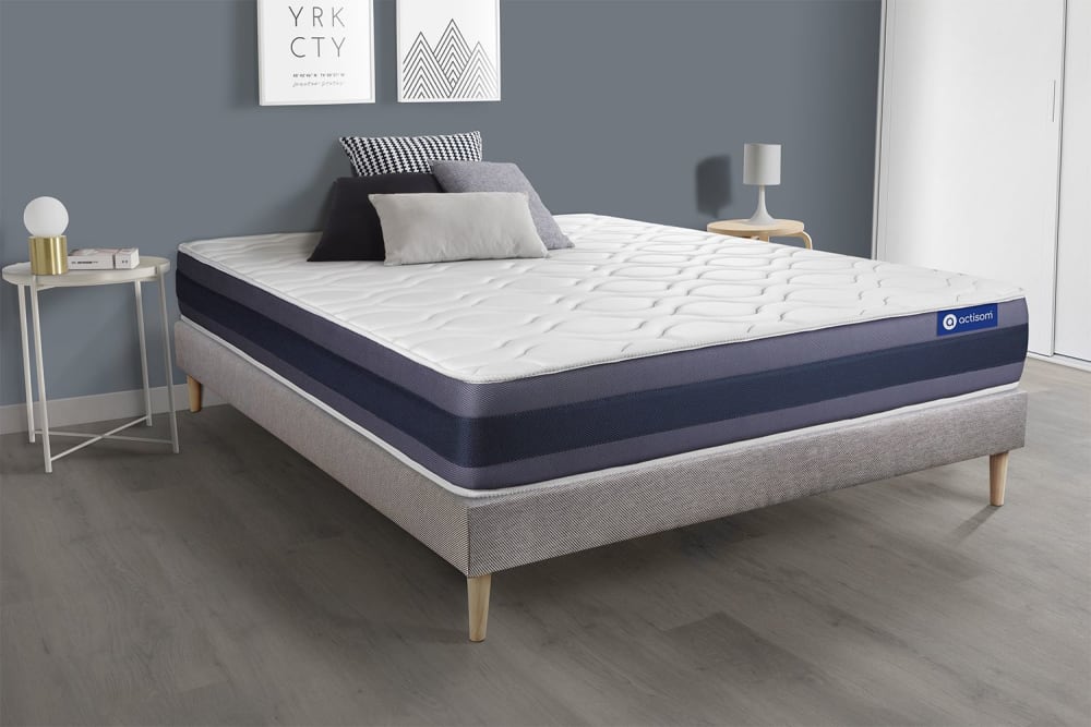 Somier gris + colchón con muelles y viscoelástica 150 x 190 - Maisons du Monde