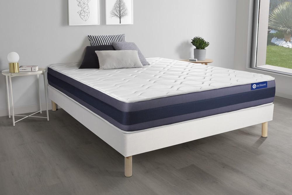 Somier blanco + colchón con látex y espuma viscoelástica 180 x 190 - Maisons du Monde