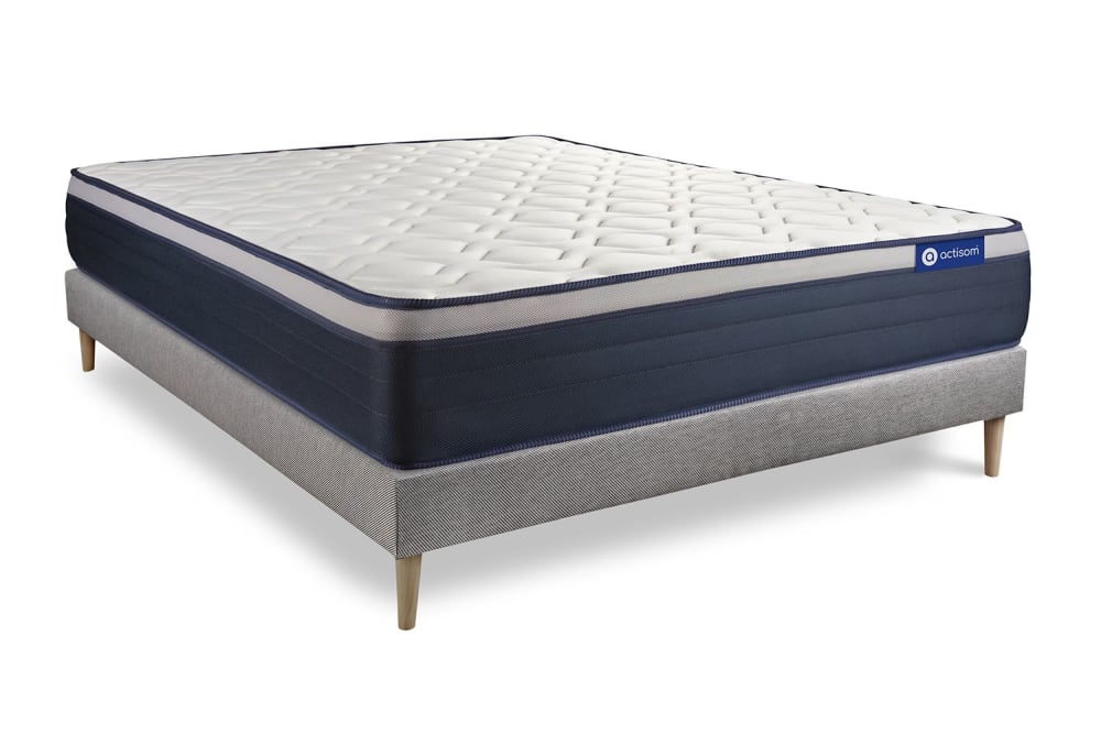 Somier gris + colchón con espuma viscoelástica 150 x 190