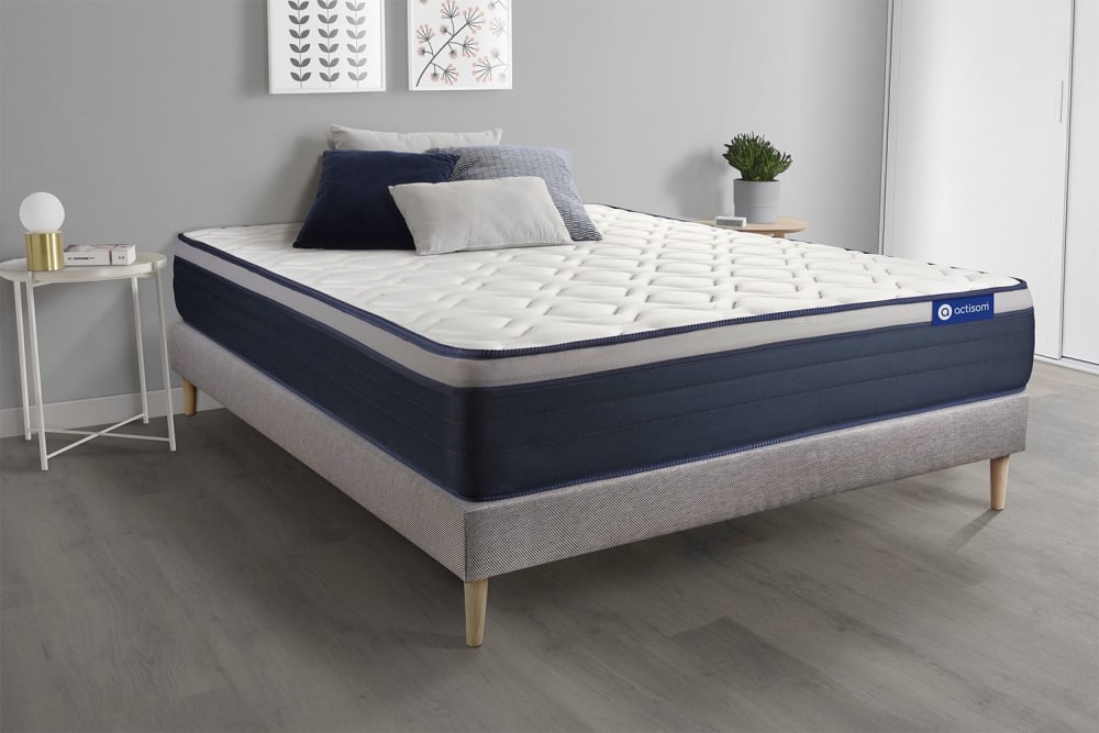 Somier gris + colchón con espuma viscoelástica 150 x 190 - Maisons du Monde