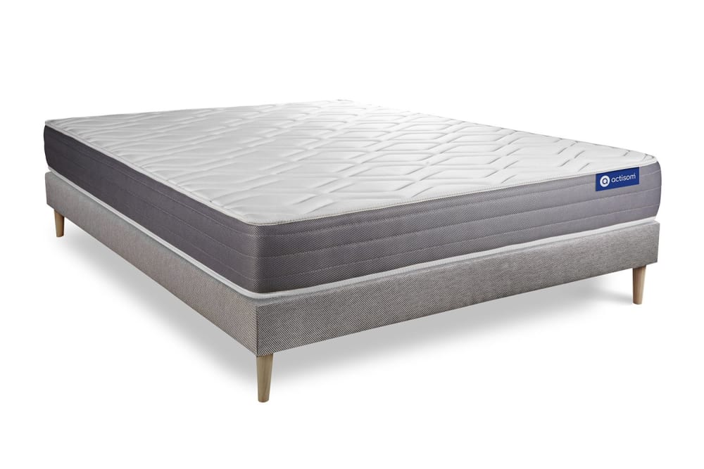Somier gris + colchón con muelles y viscoelástica 180 x 190