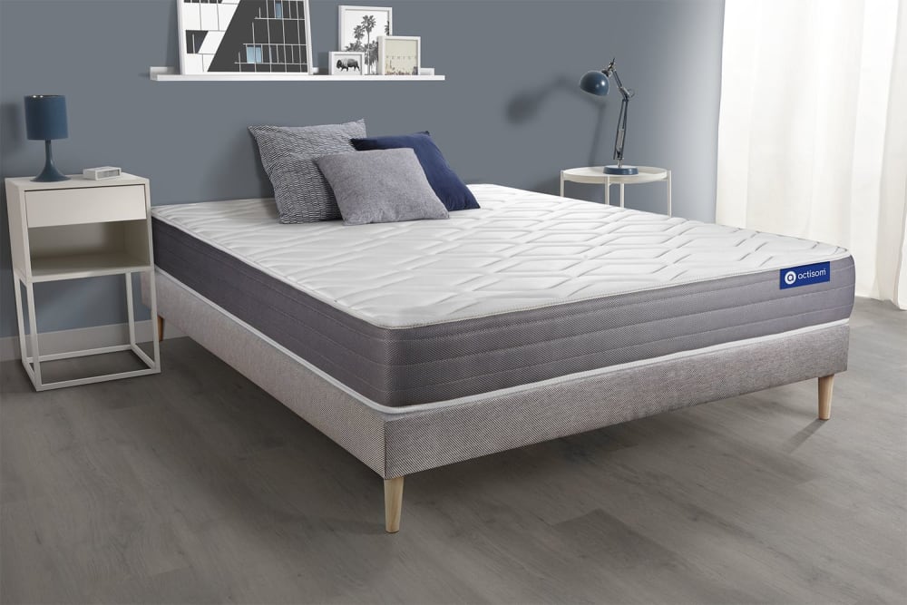 Somier gris + colchón con muelles y viscoelástica 180 x 190 - Maisons du Monde