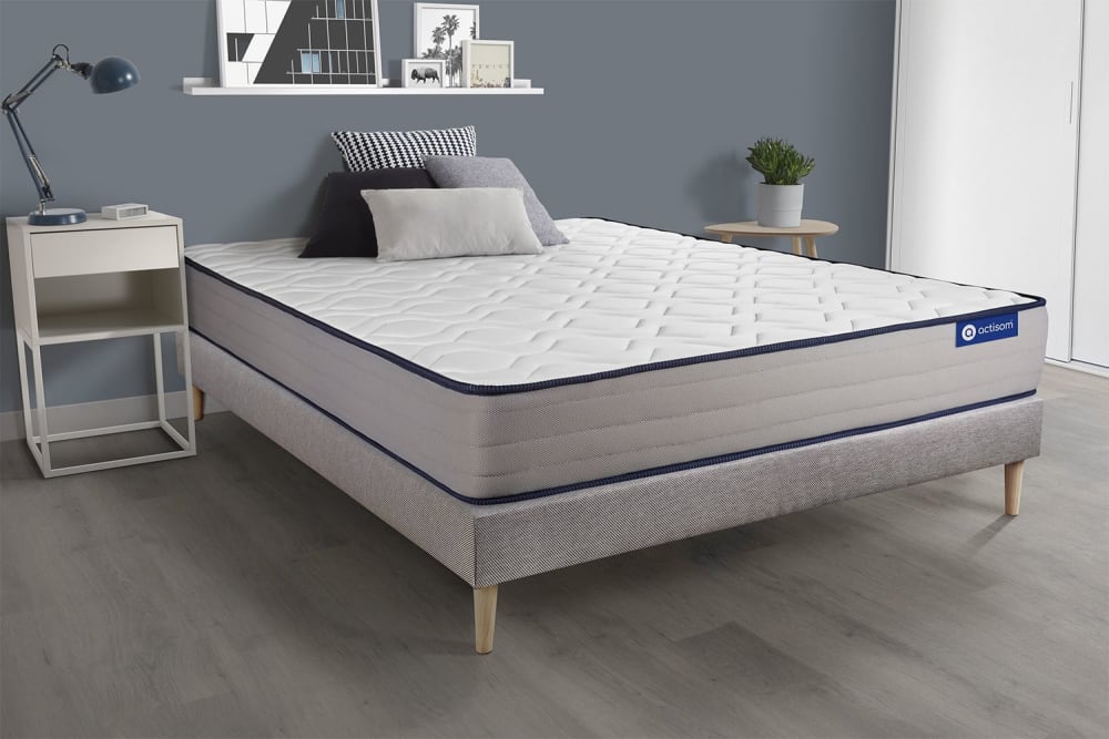 Somier gris + colchón con muelles y viscoelástica 180 x 190 - Maisons du Monde